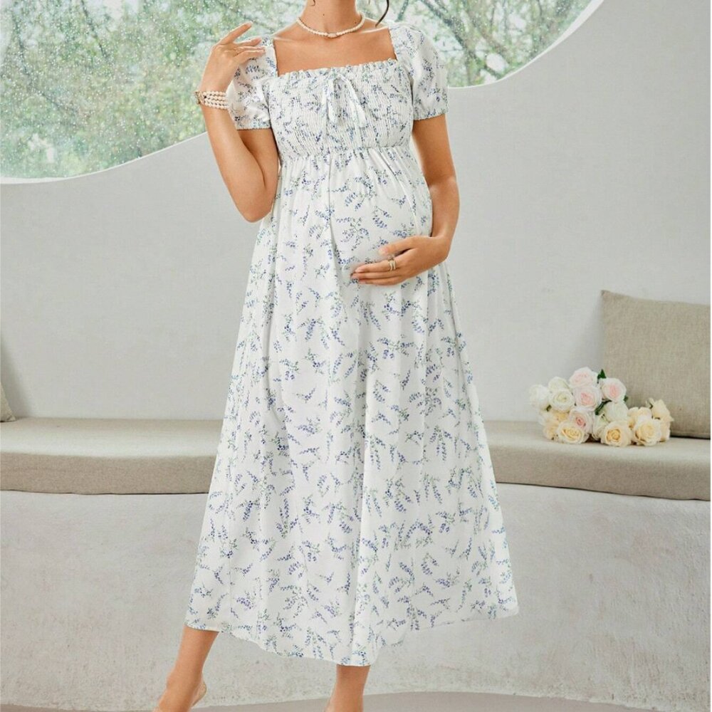 Shein White Maternity Pregnancy Baby Shower Gender Reveal Photoshoot Dress
